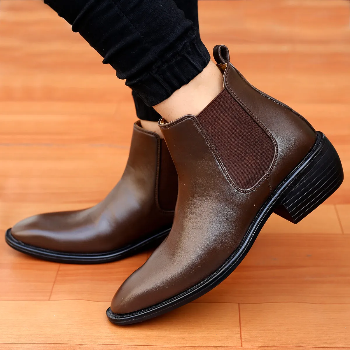 Bxxy's 2 Inch Hidden Height Increasing Faux Leather Chelsea Boots for Men