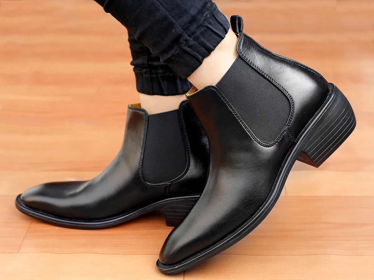 Bxxy's 2 Inch Hidden Height Increasing Faux Leather Chelsea Boots for Men