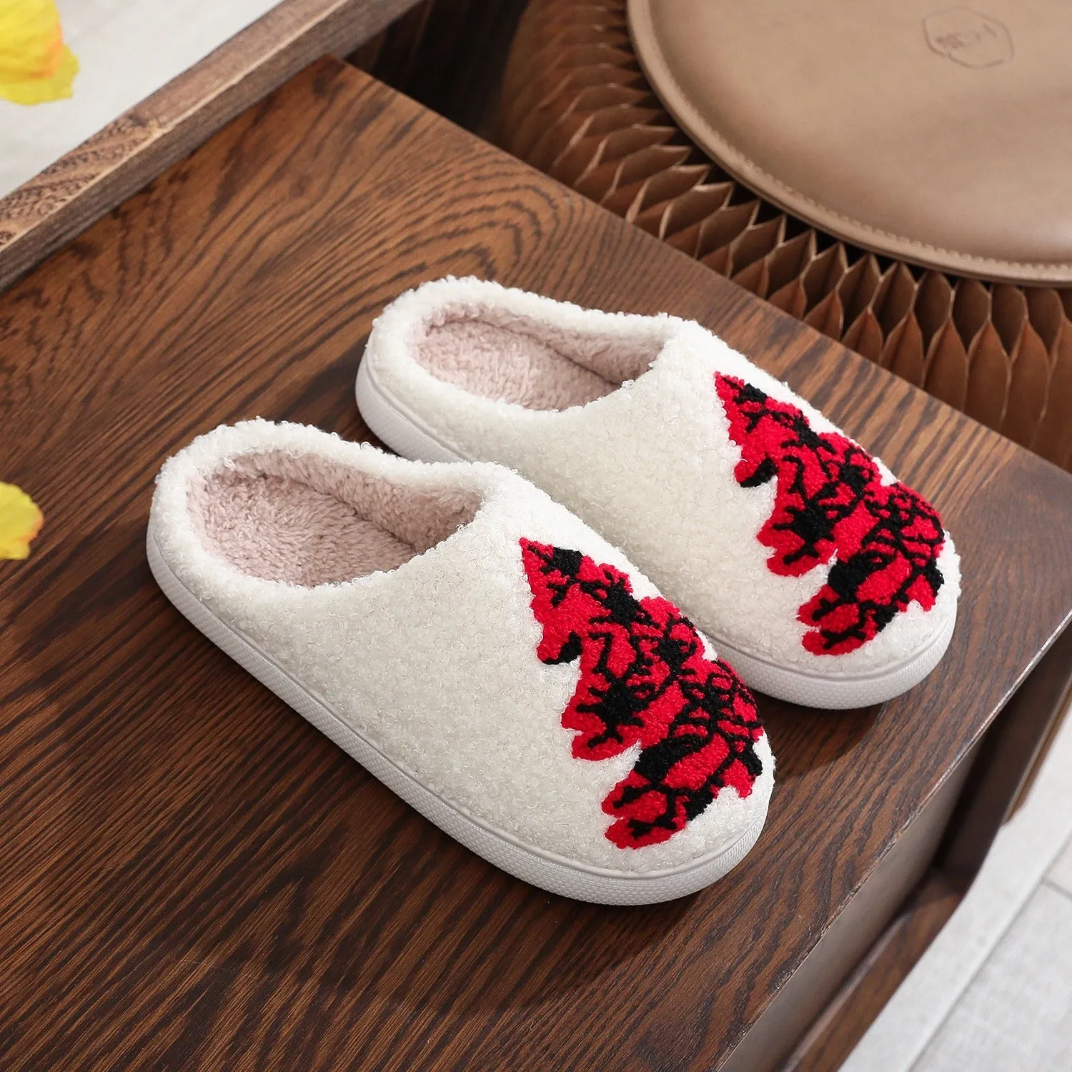 Christmas Tree Home Slippers Fashion Non-slip Floor Bedroom Slipper For Women Fuzzy House Shoes Winter, lioness-love