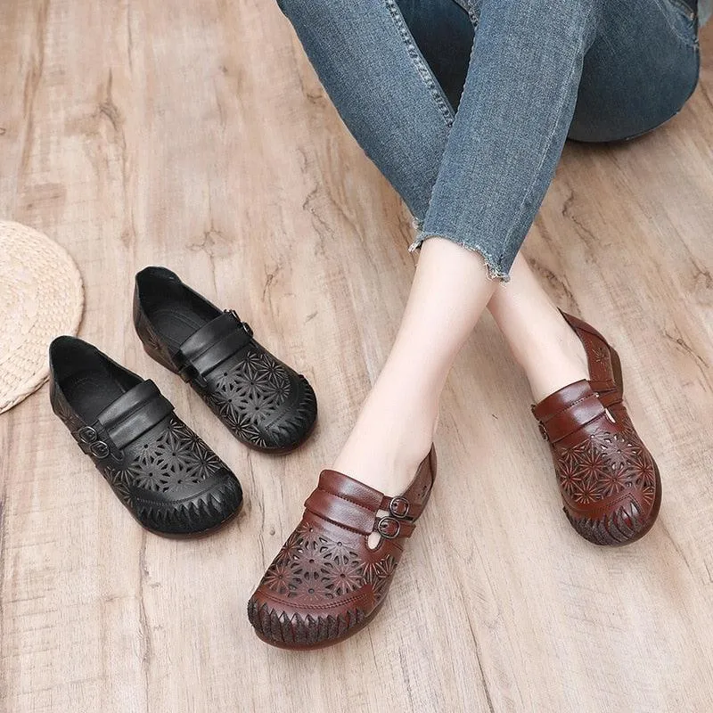 Comfortable Flat Sandals: RN215 Leather Breathable Women's Casual Shoes