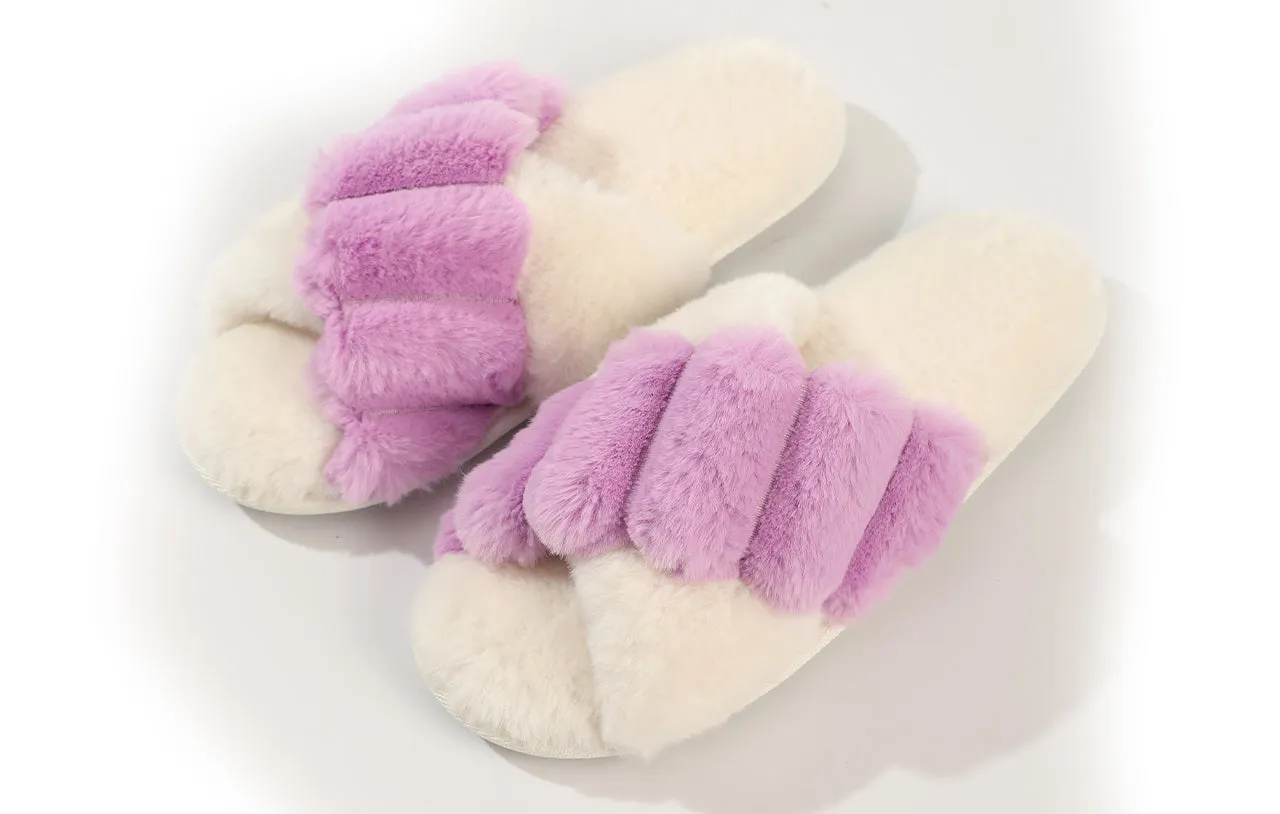 Inviting Faux Fur Slippers for Women - Unique Cotton Stuffing, Comfortable, Warm, Slip-On