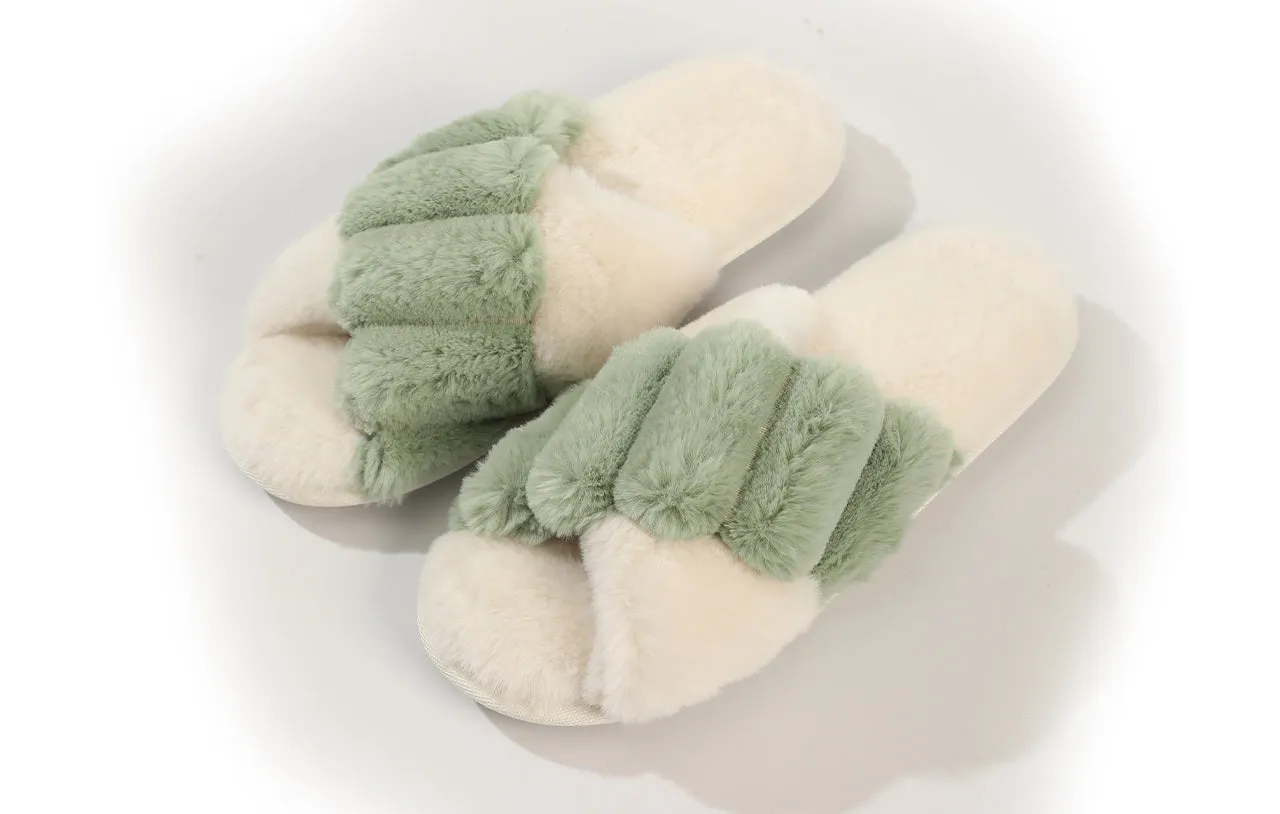 Inviting Faux Fur Slippers for Women - Unique Cotton Stuffing, Comfortable, Warm, Slip-On