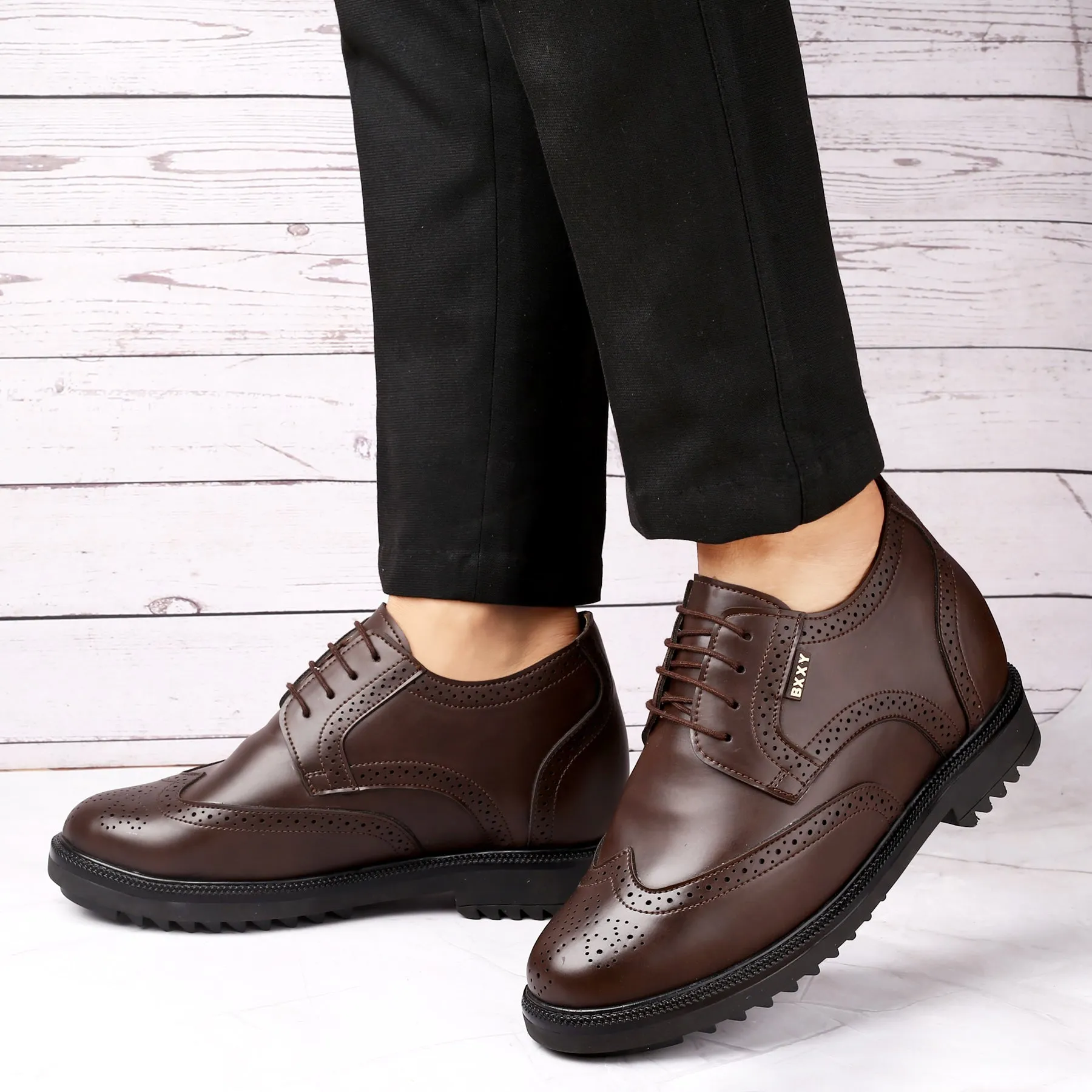 Men's 3.5 Inch Hidden Height Increasing Vegan Leather Brogue Shoes