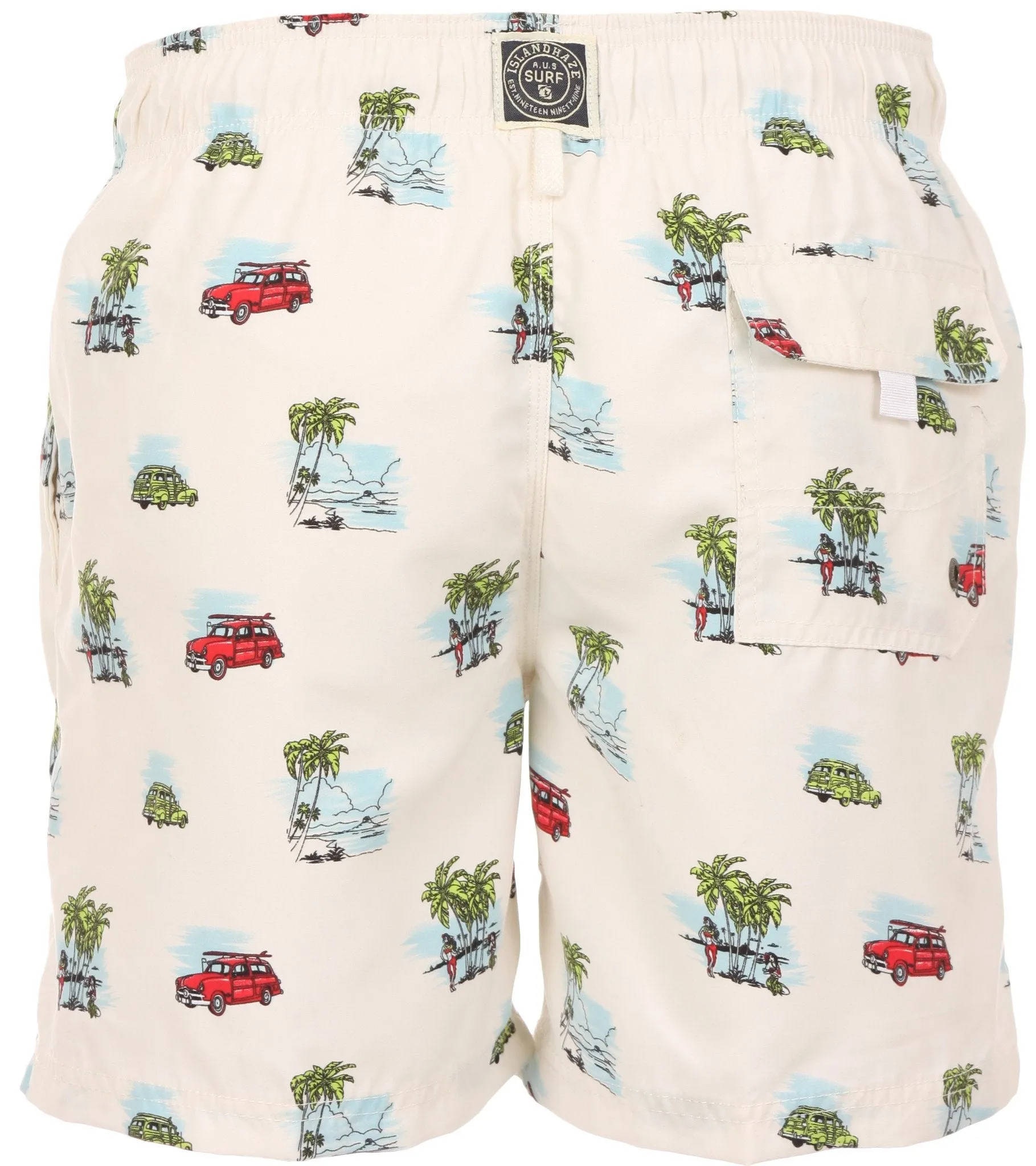 Sakkas Bailer Short Aloha Palm Tree Car Printed Skate Surf Board Short Swim Trunk