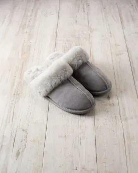 Suede Sheepskin Mule Slippers - Grey