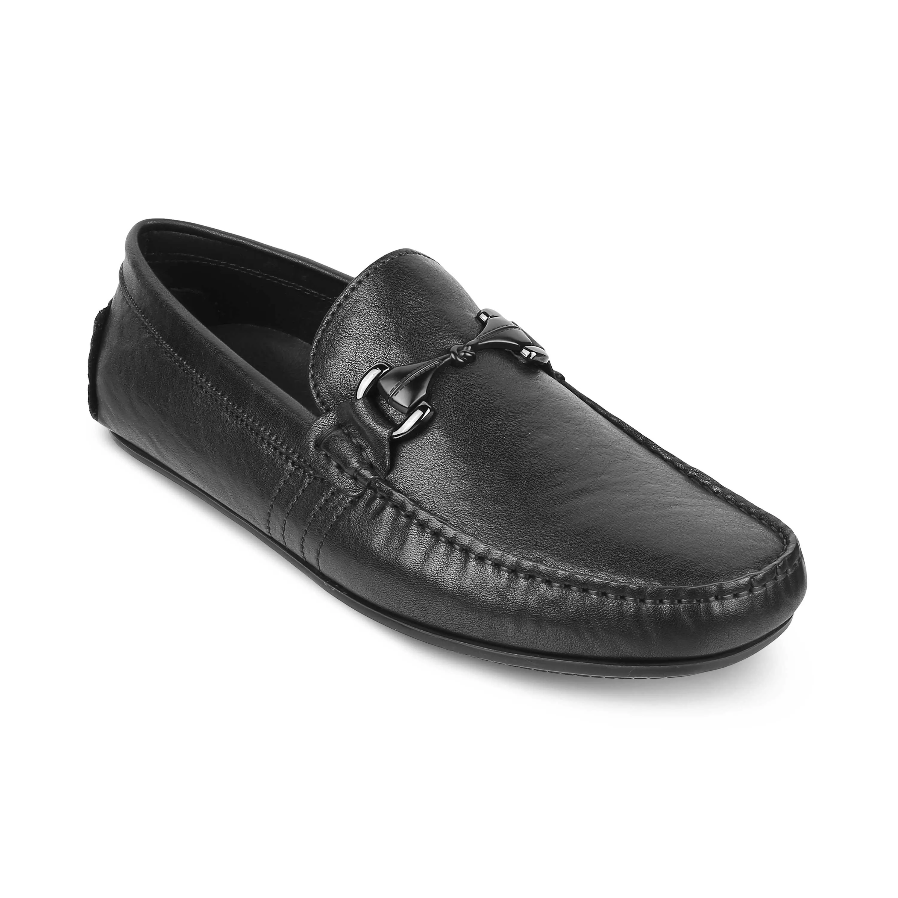 Tresmode Meroc Black Men's Leather Driving Loafers