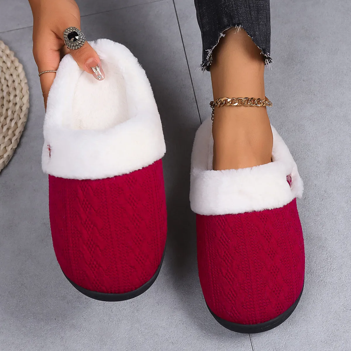 Winter Cotton Slippers Baotou Warm Flat Slippers Home Daily Soft Non-slip Bottom House Shoes Women Men Couple