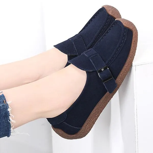 Women's flat buckle strap loafers slip on flat shoes for spring/fall