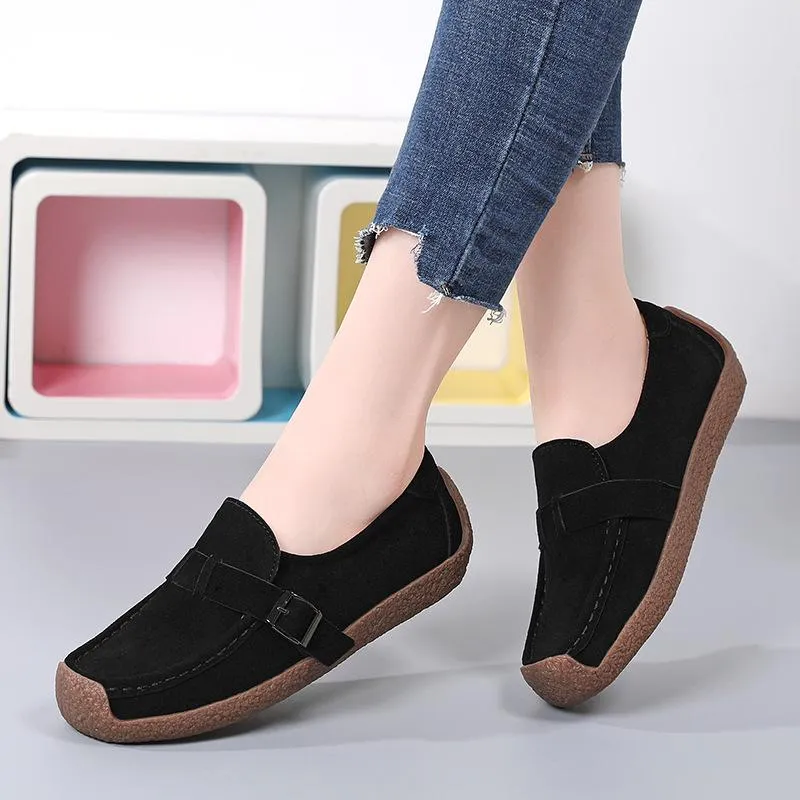 Women's flat buckle strap loafers slip on flat shoes for spring/fall