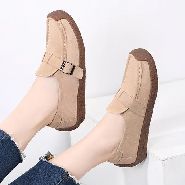 Women's flat buckle strap loafers slip on flat shoes for spring/fall