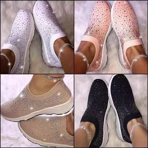 Women's glitter sock shoes shiny rhinestone tennis shoes fashion sneakers