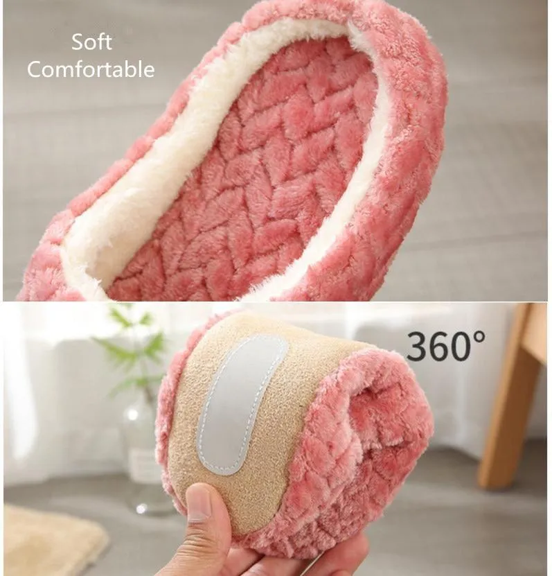 Womens's plush warm house shoes anti-slip wtinter indoor slippers closed toe