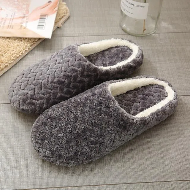 Womens's plush warm house shoes anti-slip wtinter indoor slippers closed toe