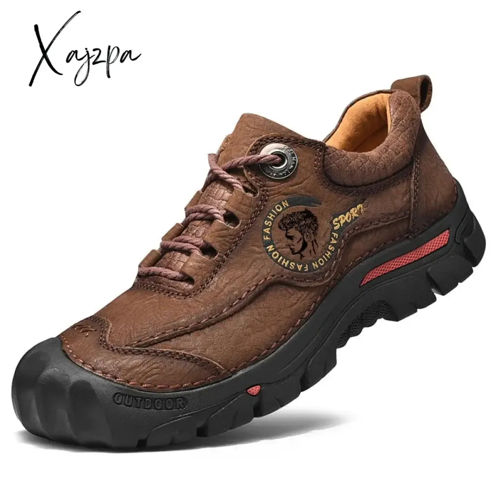 Xajzpa - Outdoor Camping Hiking Shoes Men Genuine Leather Sports Sneakers Man Travel Casual Shoes Leisure Walking Climbing Men's Footwear