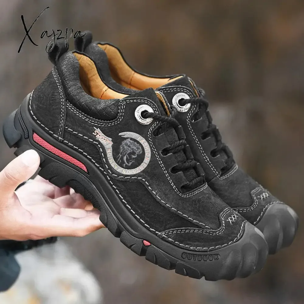 Xajzpa - Outdoor Camping Hiking Shoes Men Genuine Leather Sports Sneakers Man Travel Casual Shoes Leisure Walking Climbing Men's Footwear