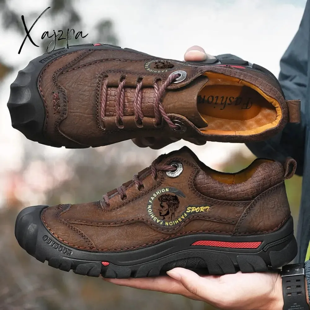 Xajzpa - Outdoor Camping Hiking Shoes Men Genuine Leather Sports Sneakers Man Travel Casual Shoes Leisure Walking Climbing Men's Footwear